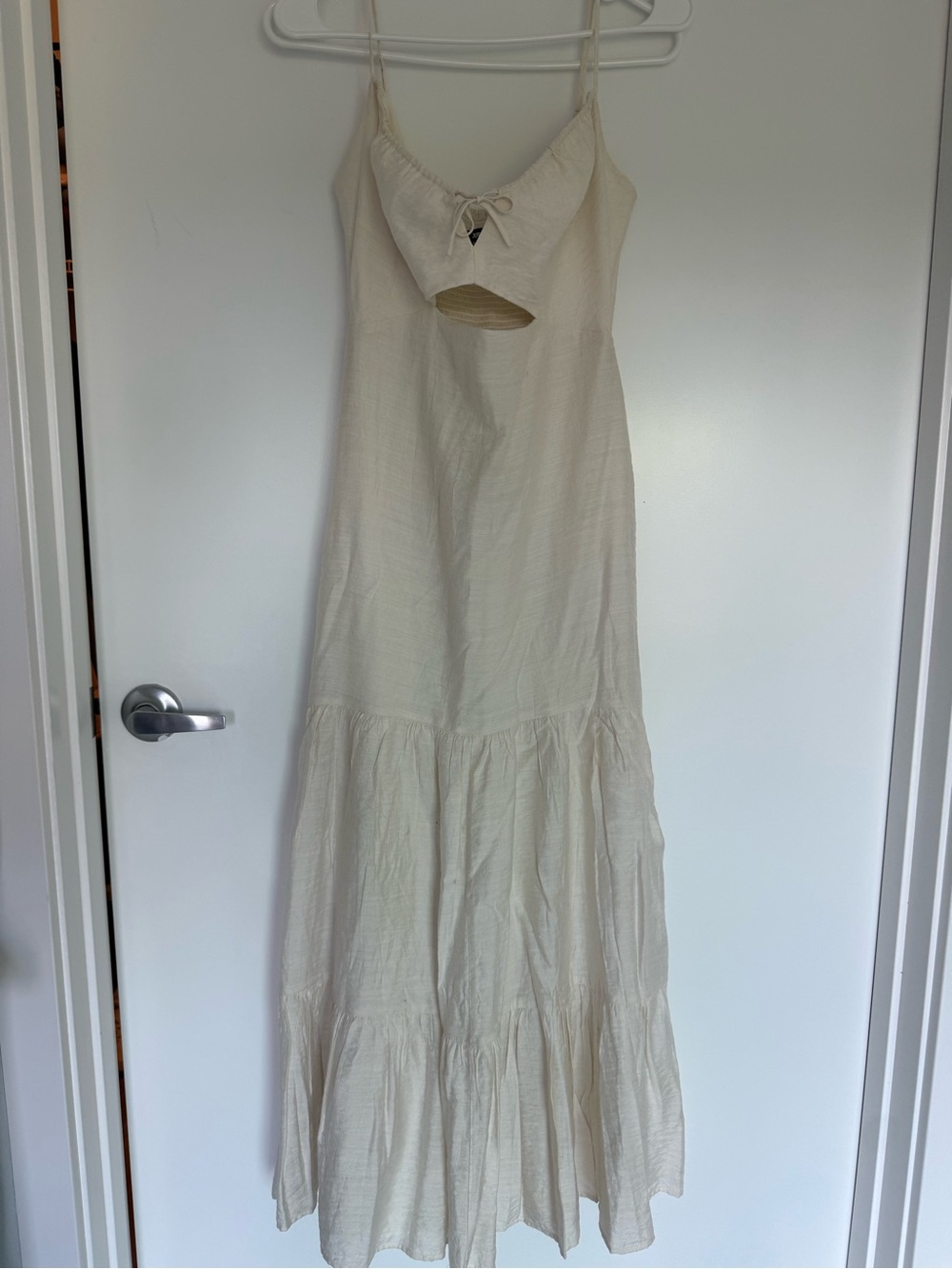Express Cream Maxi Dress with Cutout and Tie